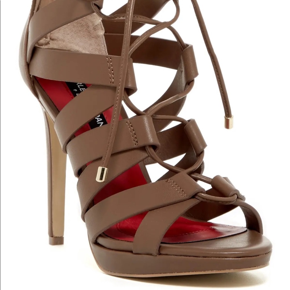 Brown open toed heels